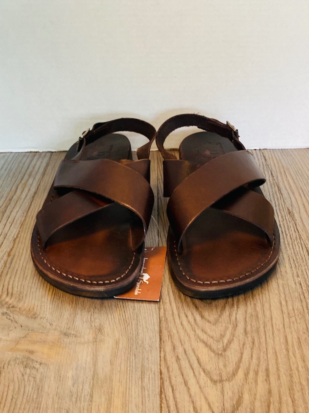 NWT, Jerusalem Sandals Men Elan Brown Leather Criss Cross Sandals, 13.5 14 / 47.
